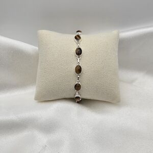 Sterling Silver 925 Natural Tiger Eye Gemstone Bracelet
